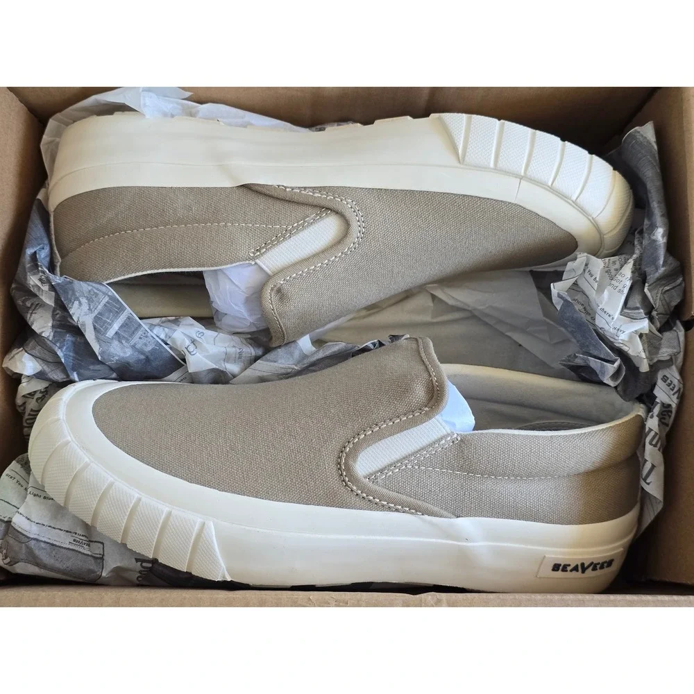 SeaVees Fairfax Lug‎ Slip On Mens Stone Canvas Sneakers Shoes 7.5 02775-00
